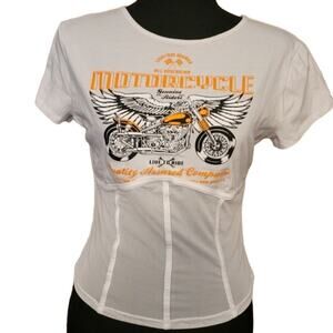 Vintage Madrag White &‎ Orange Mesh Bottom "Live to Ride"  Motorcycle T-s…
